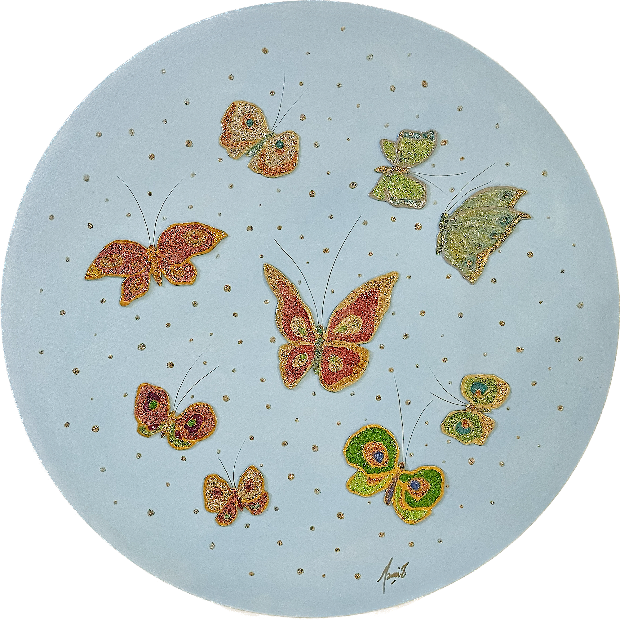 MAMI : images et Poésie Air Papillon II (technique mixte sur toile , diamètre 60 cm )