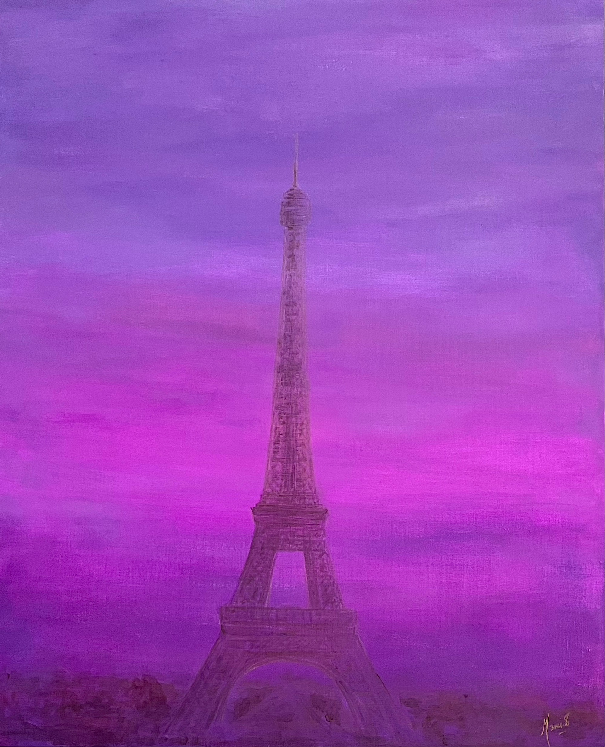 MAMI - Images et Poésie, Tour Eiffel day by day III - technique mixte sur toile - format L 81 x H 100cm.