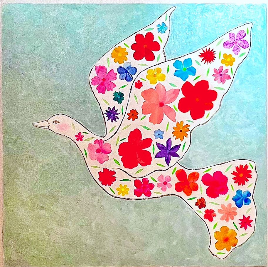 MAMI Images et Poésie,"L'Envol de l'Oiseau-Fleurs". 150 x 150 cm